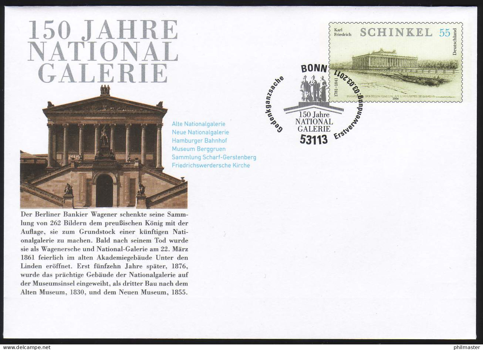 USo 231 Nationalgalerie Berlin 2011, EV-O Bonn 03.03.11 - Covers - Mint