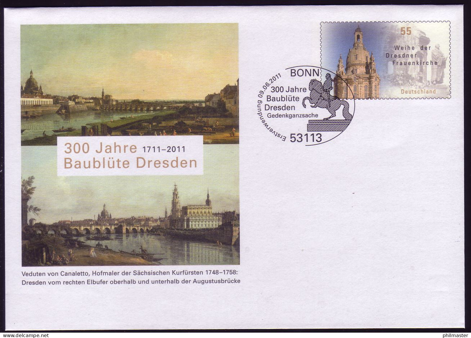 USo 240 300 Jahre Baublüte Dresden 2011, EV-Bonn Bonn 9.6.11 - Briefomslagen - Ongebruikt