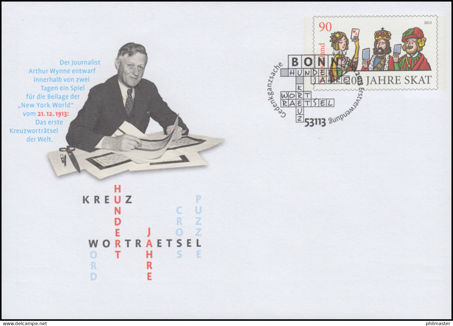 USo 304 Kreuzworträtsel Arthur Wynne Und Skat 2013, EV-O Bonn 10.10.13 - Covers - Mint