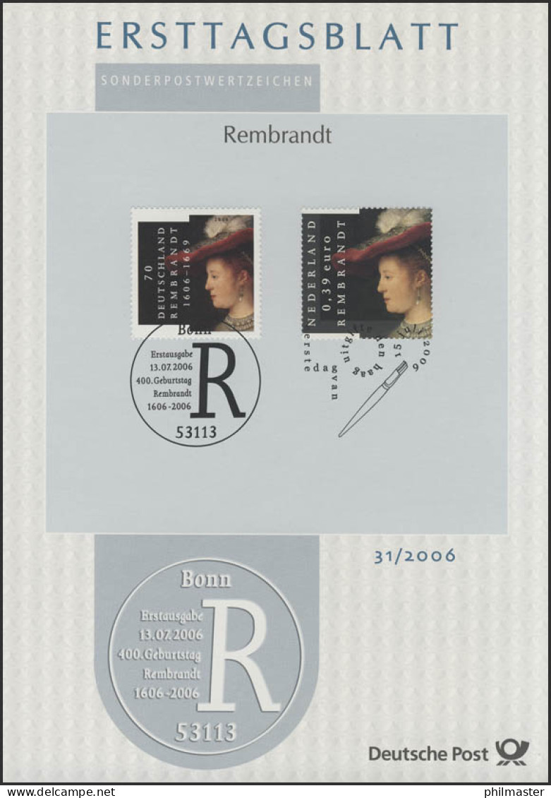 ETB 31/2006 Rembrandt Harmenszoon Van Rjin, Maler - Gemeinschaftsausgaben Mit NL - 2001-2010