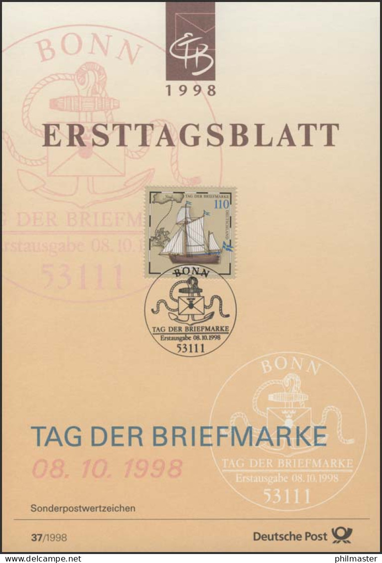 ETB 37/1998 Tag Der Briefmarke Postjacht Hiorten - 1991-2000