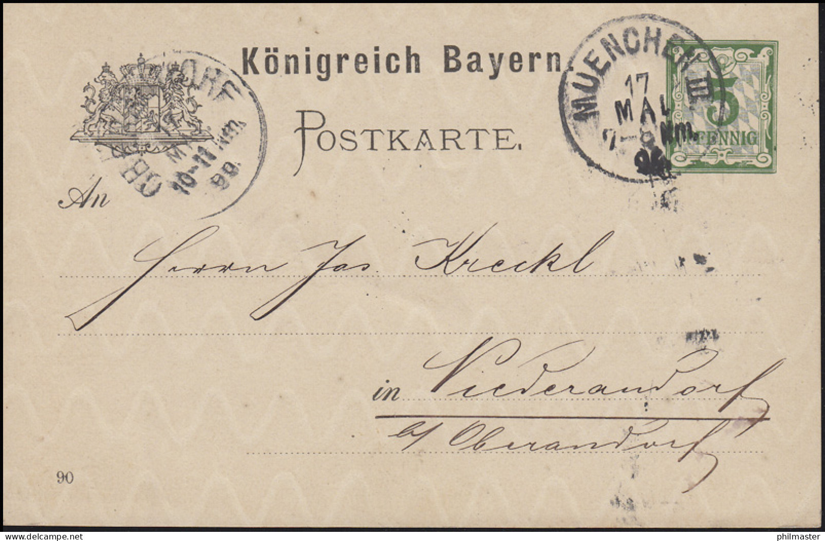 Bayern P 38/01 Ziffer 5 Pf Grün DV 90: MÜNCHEN III. - 17.5.90 Nach Niederaudorf - Postal  Stationery