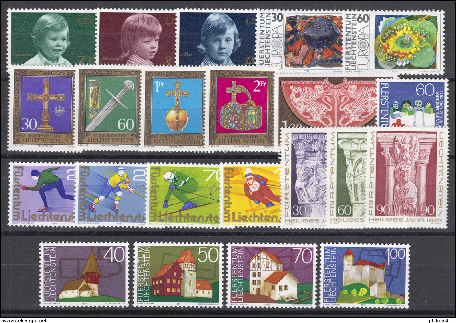 620-641 Liechtenstein Jahrgang 1975 Komplett, Postfrisch - Unused Stamps