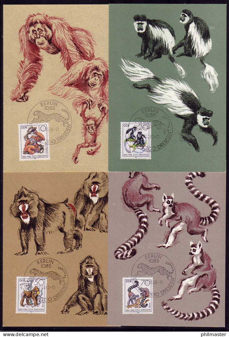 3019-3022 Dresdner Zoo 1986, Amtliche MK 5-8/1986 - Maximum Cards