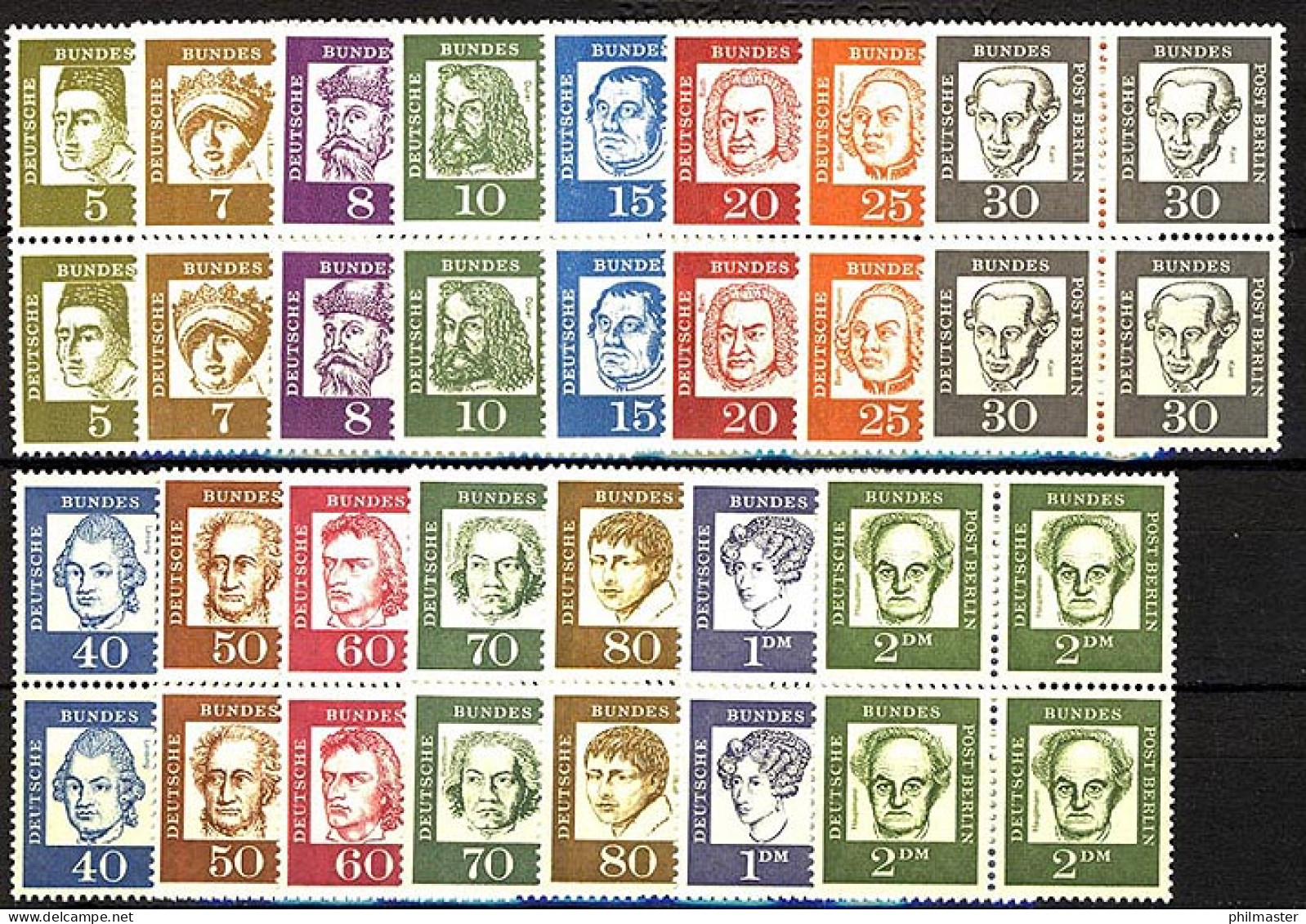 199-213 Bedeutende Deutsche, Viererblock-Satz ** - Unused Stamps