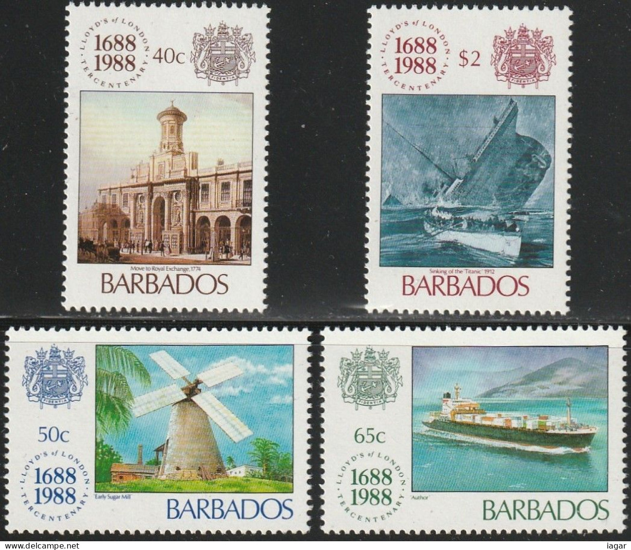 THEMATIC FAMOUS PEOPLE:  LLOYD'S OF LONDON. ROYAL EXCHANGE, SINKING OF TITANIC, EARLY SUGAR MILL  ETC    -    BARBADOS - Altri & Non Classificati