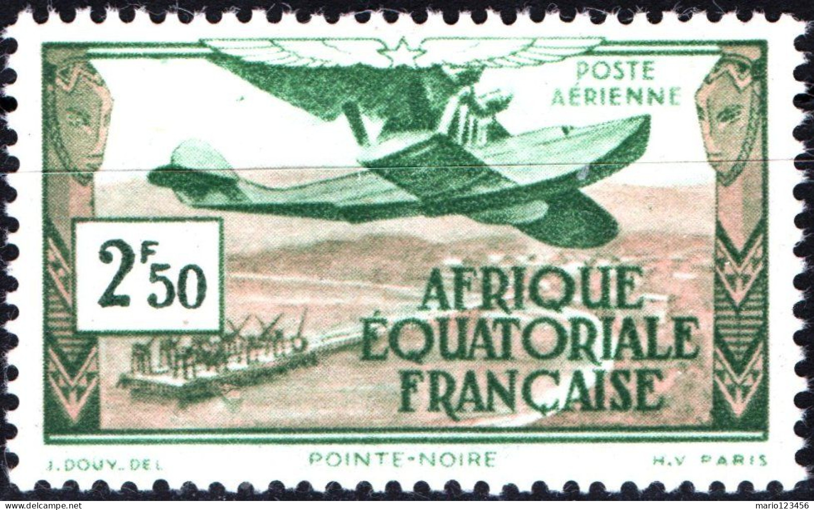 AFRICA EQUATORIALE FRANCESE, POSTA AEREA, AIRMAIL, 2,50 Fr., 1943, NUOVO (MNH**) Mi:FR-EQ 200, Scott:FR-EQ C23C, Yt:FR-E - Neufs