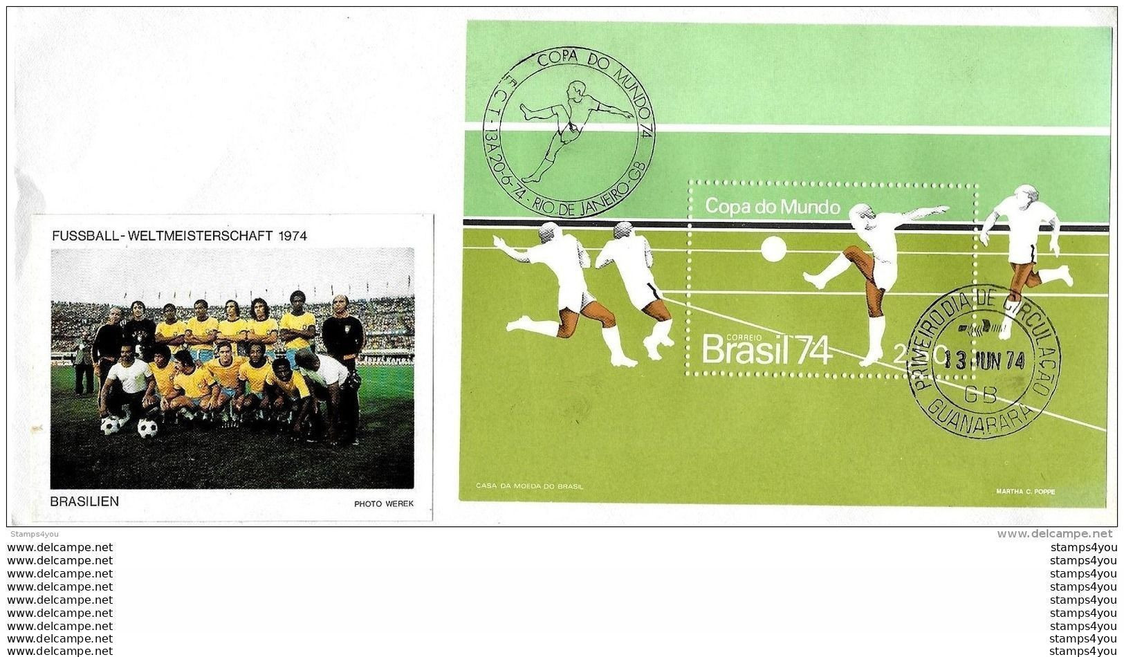 G 400 - Enveloppe Du Brésil Avec Bloc "Copa Do Mundo 1974" - 1974 – Allemagne Fédérale