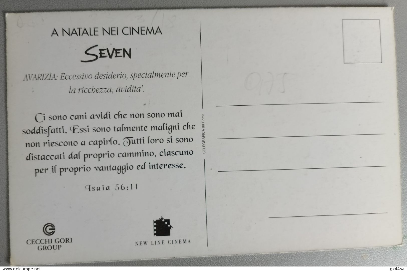 Pubblicità Film "SEVEN" - AVARIZIA - Gruppo Cecchi Gori - Non Viaggiata - Publicité