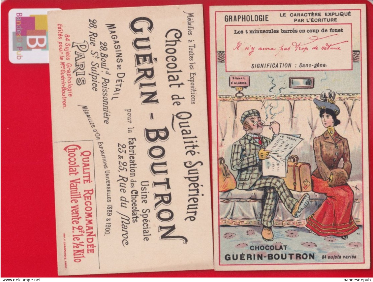 GUERIN BOUTRON Chromo Champenois Graphologie écriture Langage Sans Gêne Train Compartiment Fumeur Impoli Journal Temps - Guérin-Boutron