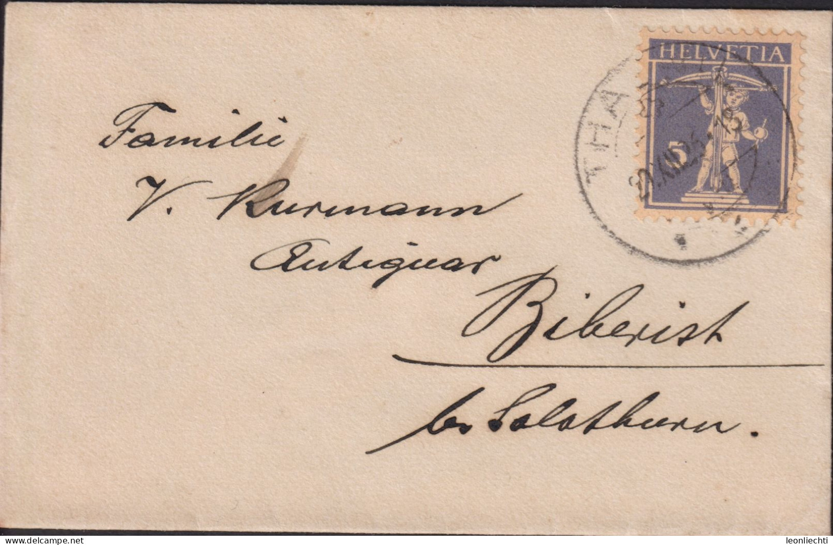 1925 Schweiz Kleinbrief 6.5 X10.2 Cm, Zum:CH 157, Mi:CH 163x, Tellknabe - Cartas & Documentos