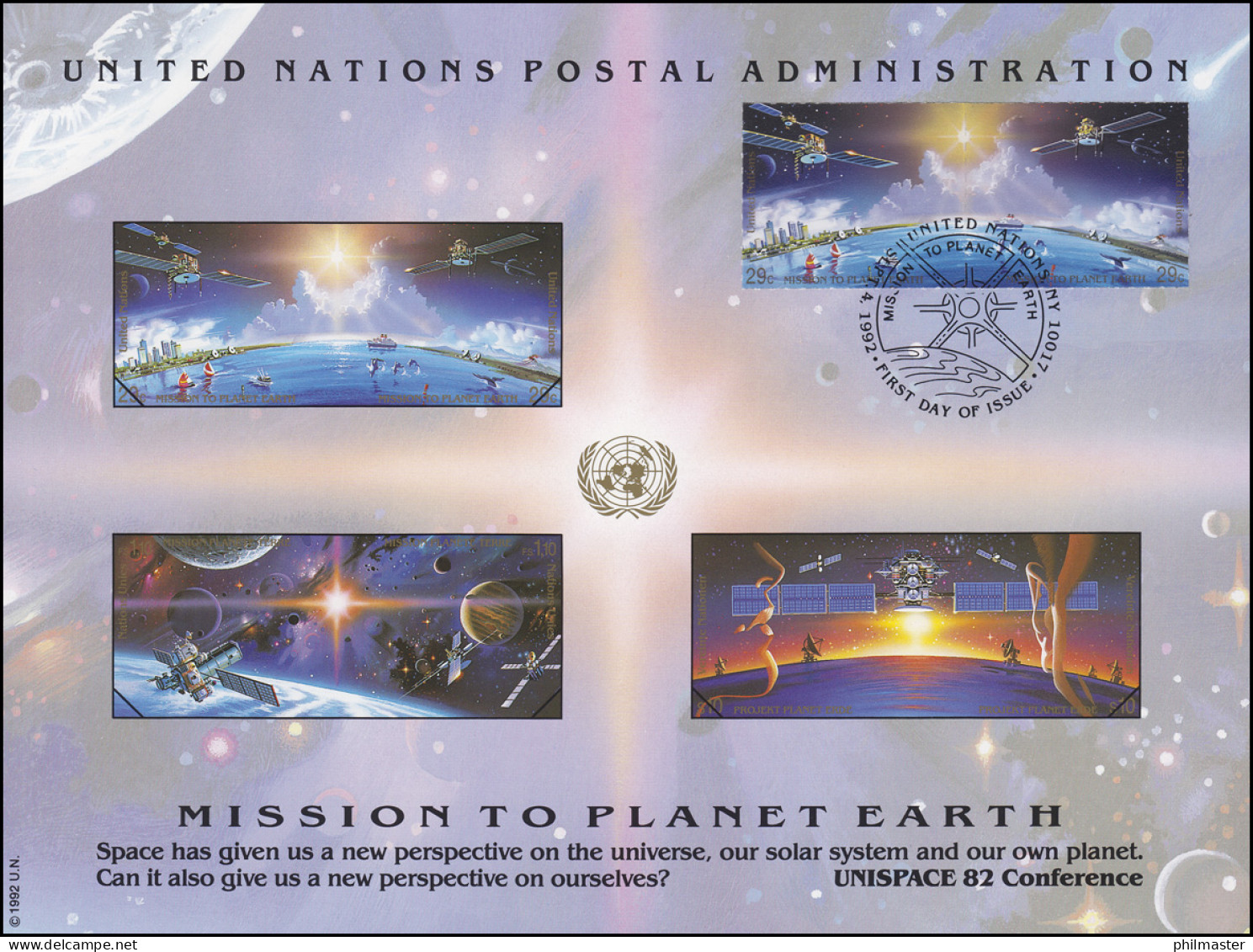 UNO Erinnerungskarte EK 41 Weltraumjahr 1992, NY-FDC 4.9.1992 - Andere & Zonder Classificatie