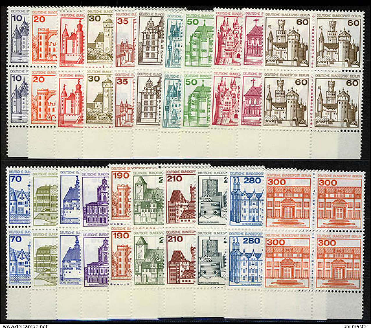 532ff BuS 21 Werte, Unterrand-Viererblöcke, Satz ** - Unused Stamps