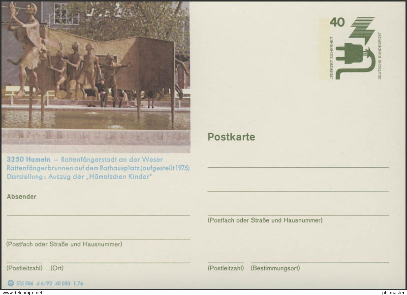 P120-d6/092 3250 Hameln, Rattenfängerbrunnen, ** - Cartes Postales Illustrées - Neuves