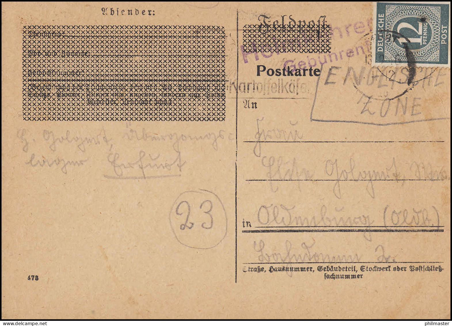 Heimkehrerpost 1946: EF Auf PK Übergangslager ERFURT 13.9.1946 Nach Oldenburg - Sonstige & Ohne Zuordnung