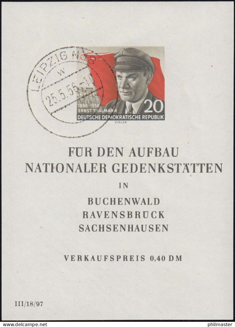 Block 14 Ernst Thälmann Mit Ersttagsstempel 25.5.56 - Oblitérés