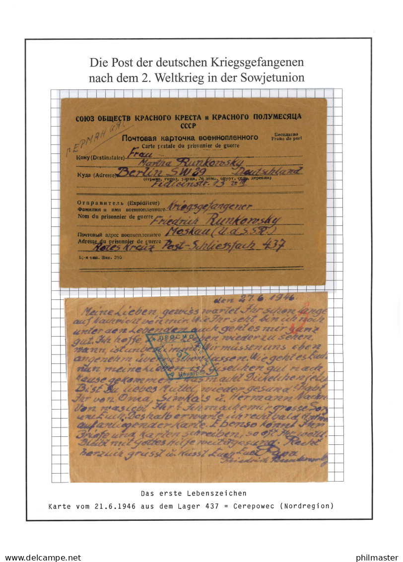 Kriegsgefangenenpost Aus Lager 437 Tscherepowez UdSSR Nach Berlin Vom 21.6.1946 - Feldpost 2e Wereldoorlog