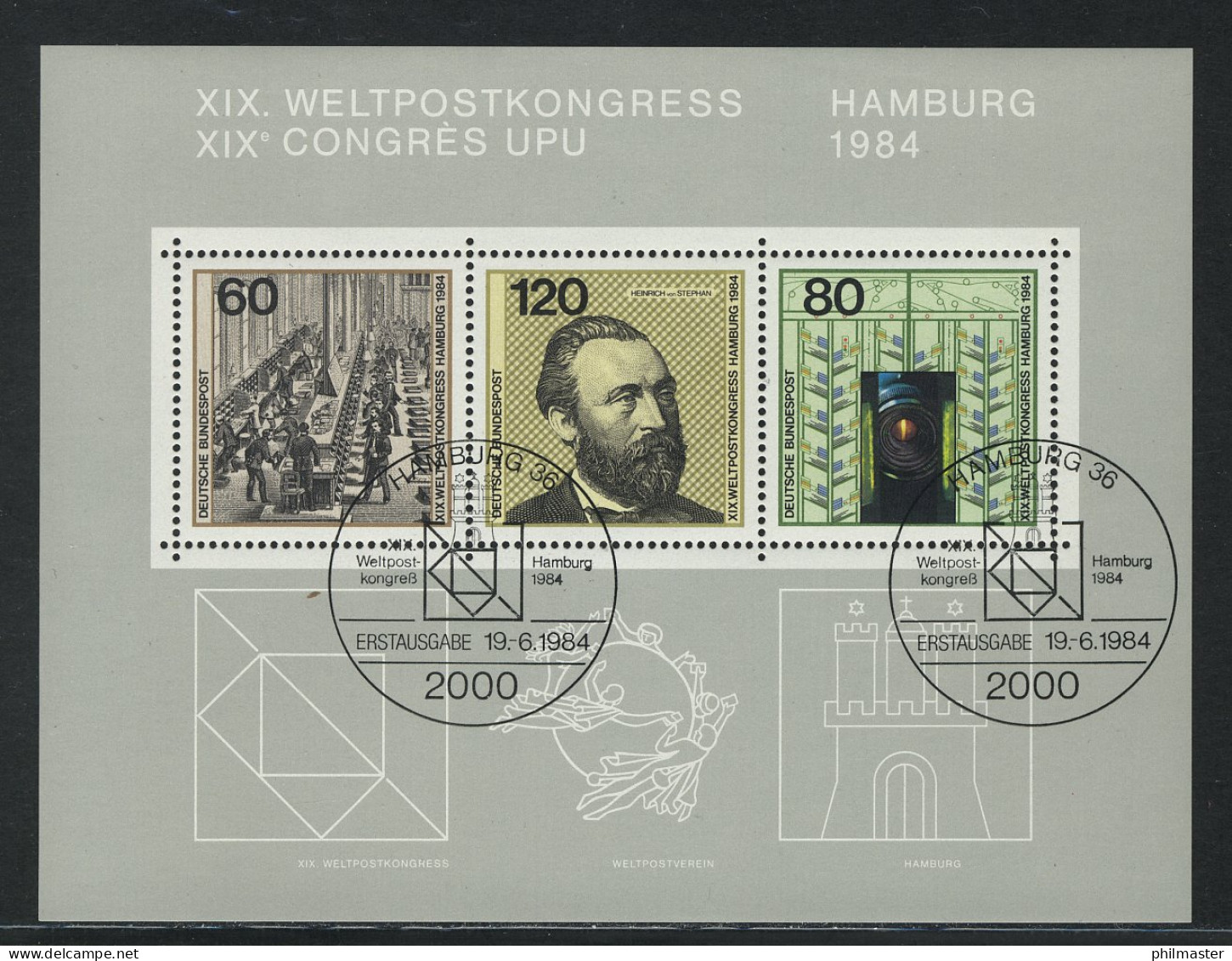 Block 19 Weltpostkongreß Hamburg 1984, ESSt Hamburg - Oblitérés