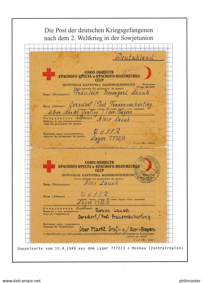 Kriegsgefangenenpost DK Aus Lager 7772/3 Moskau UdSSR Nach Gersdorf 10.4.1948 - Feldpost 2e Wereldoorlog