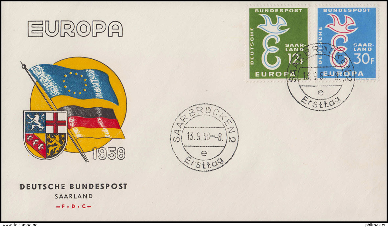 Saarland 439-440 CEPT Europa 1958 - Satz Auf Schmuck-FDC SAARBRÜCKEN 13.9.58 - Otros & Sin Clasificación