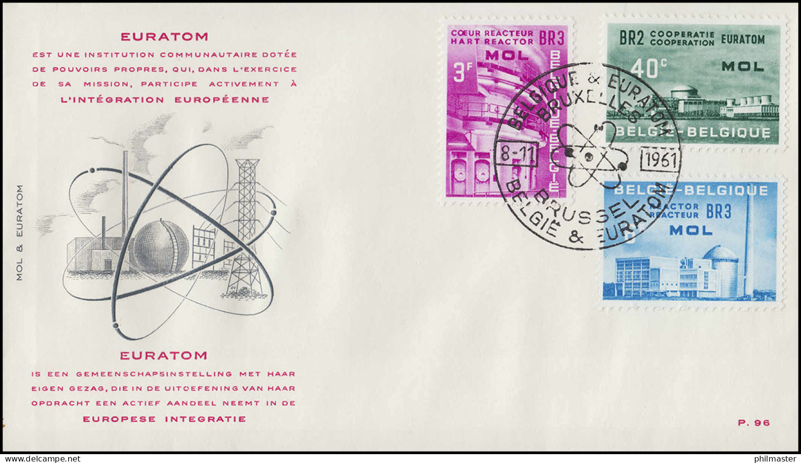 Belgien 1255-1257 Mitläufer EURATOM Nuklearanlagen In Mol - Schmuck-FDC 8.11.61 - Europese Gedachte