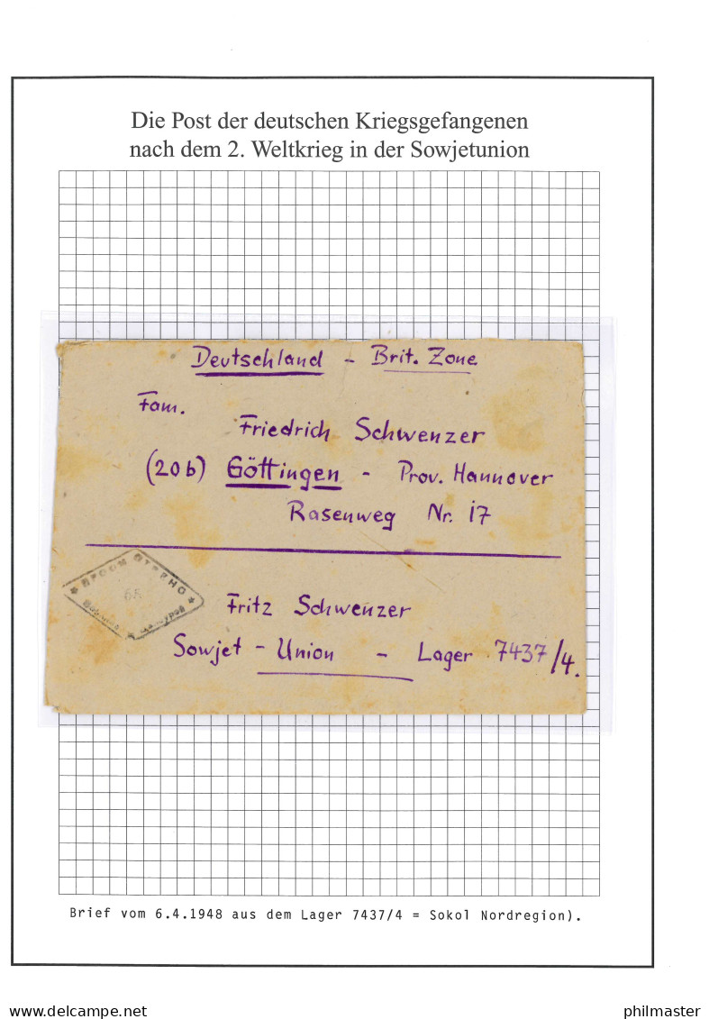Kriegsgefangenenpost Brief Aus Lager 7437/4 Tscherepowez Nach Göttingen 6.4.1948 - Feldpost 2. Weltkrieg