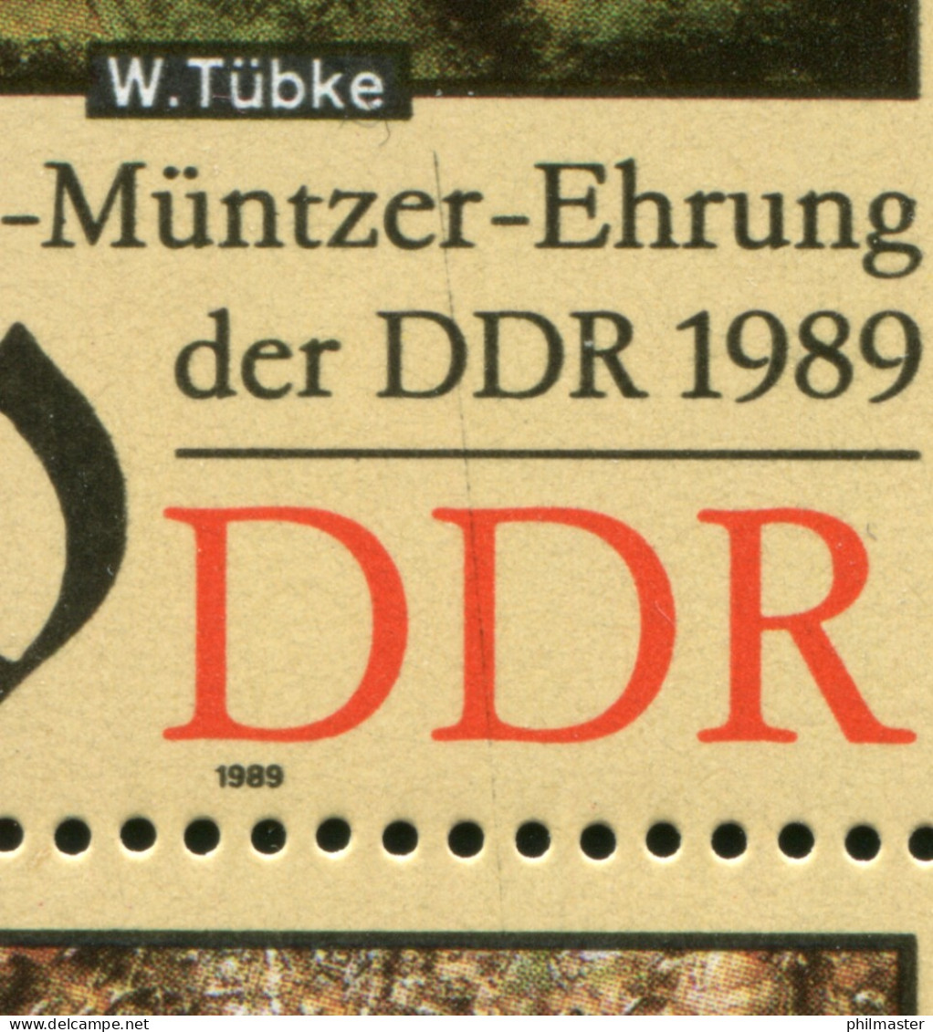 3271 Müntzer-Kleinbogen 4x20 Pf: Langer Senkrechter Strich Felder 2 Und 4, ** - Plaatfouten En Curiosa