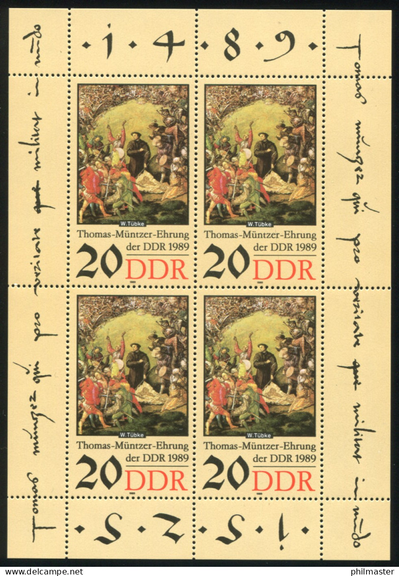 3271 Müntzer-Kleinbogen 4x20 Pf: Langer Senkrechter Strich Felder 2 Und 4, ** - Variétés Et Curiosités