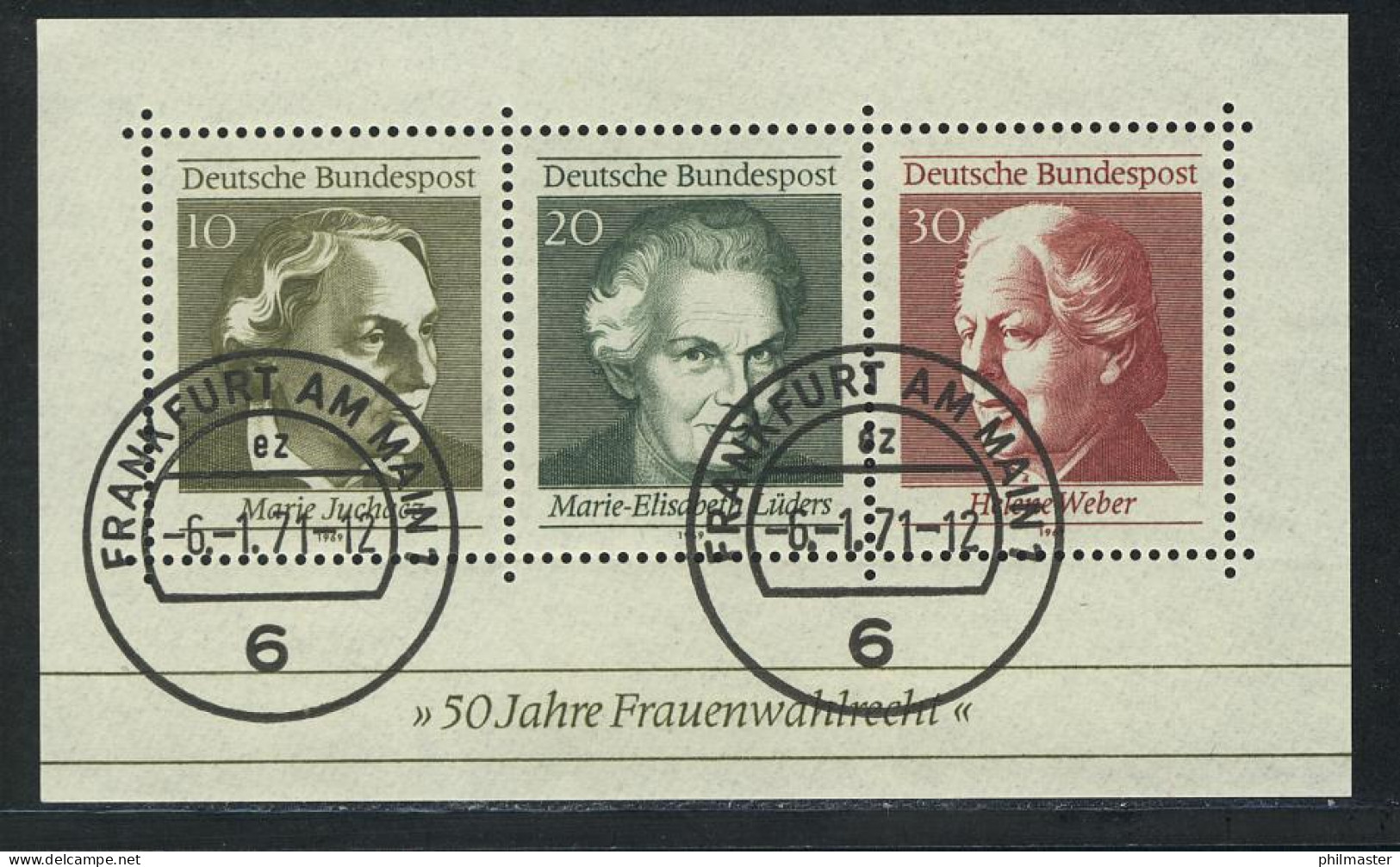 Block 5 Frauenwahlrecht 1969, VS-O Frankfurt 6.1.71 - Used Stamps