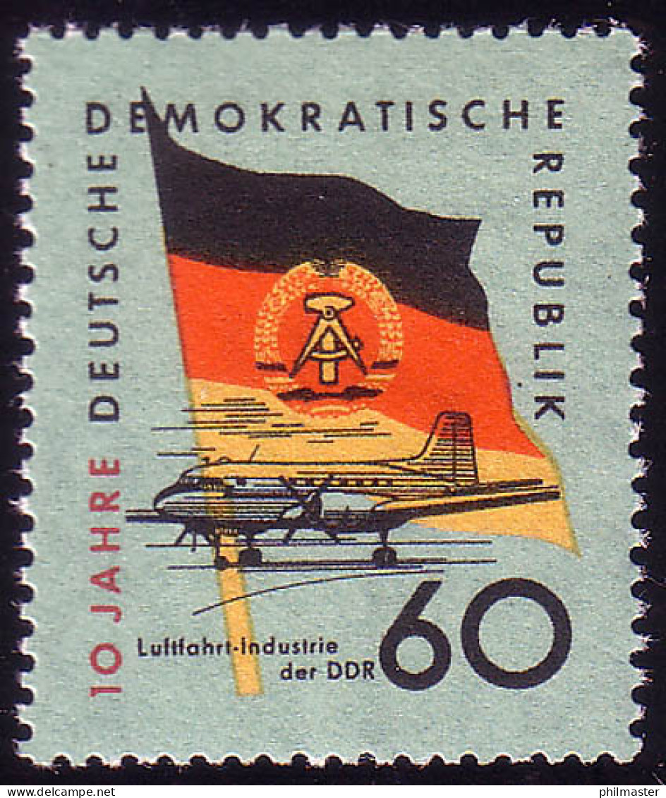 729 10 Jahre DDR Passagierflugzeug 60 Pf ** Postfrisch - Ungebraucht