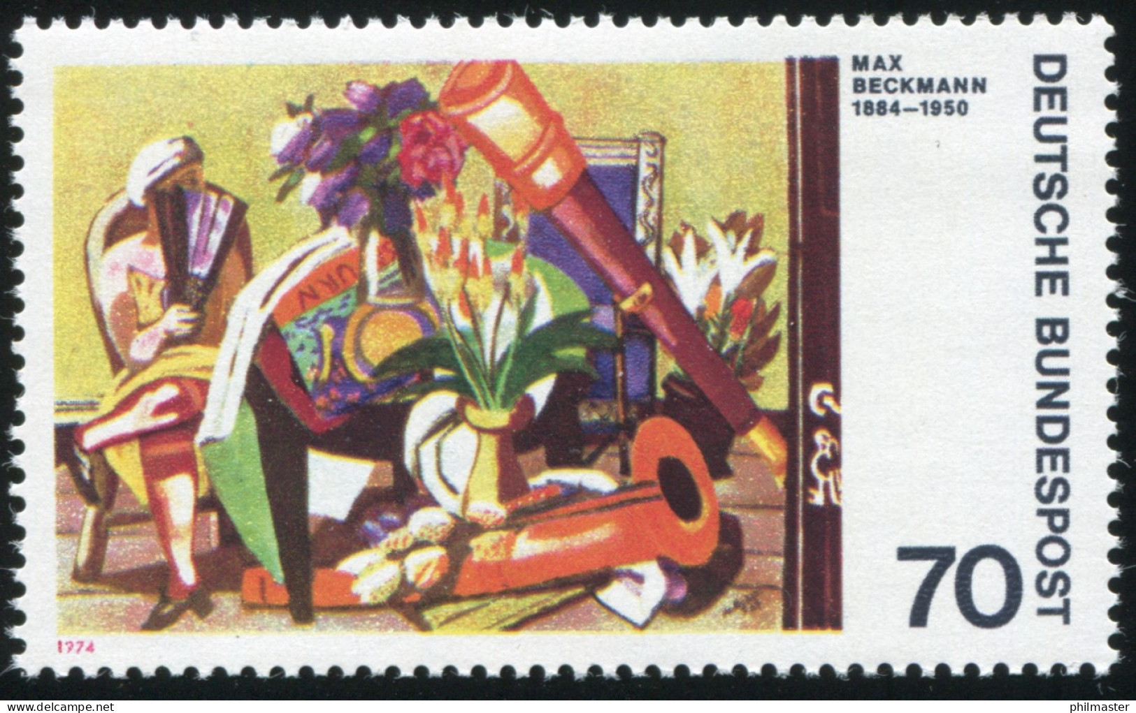 822IV Beckmann Mit PLF IV Roter Fleck über Dem Kopf Rechts, Feld 3, ** - Variétés Et Curiosités