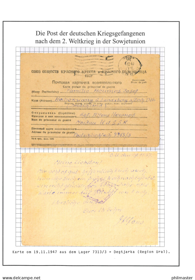 Kriegsgefangenenpost Karte Degtjarsk Lager 7313/2 UdSSR Hechenwang 19.11.1947 - Feldpost World War II