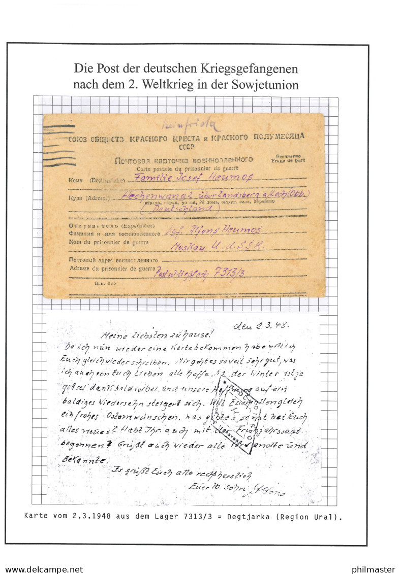 Kriegsgefangenenpost Aus Lager 7313/2 Degtjarsk UdSSR Hechenwang Vom 2.3.1948 - Feldpost 2e Wereldoorlog