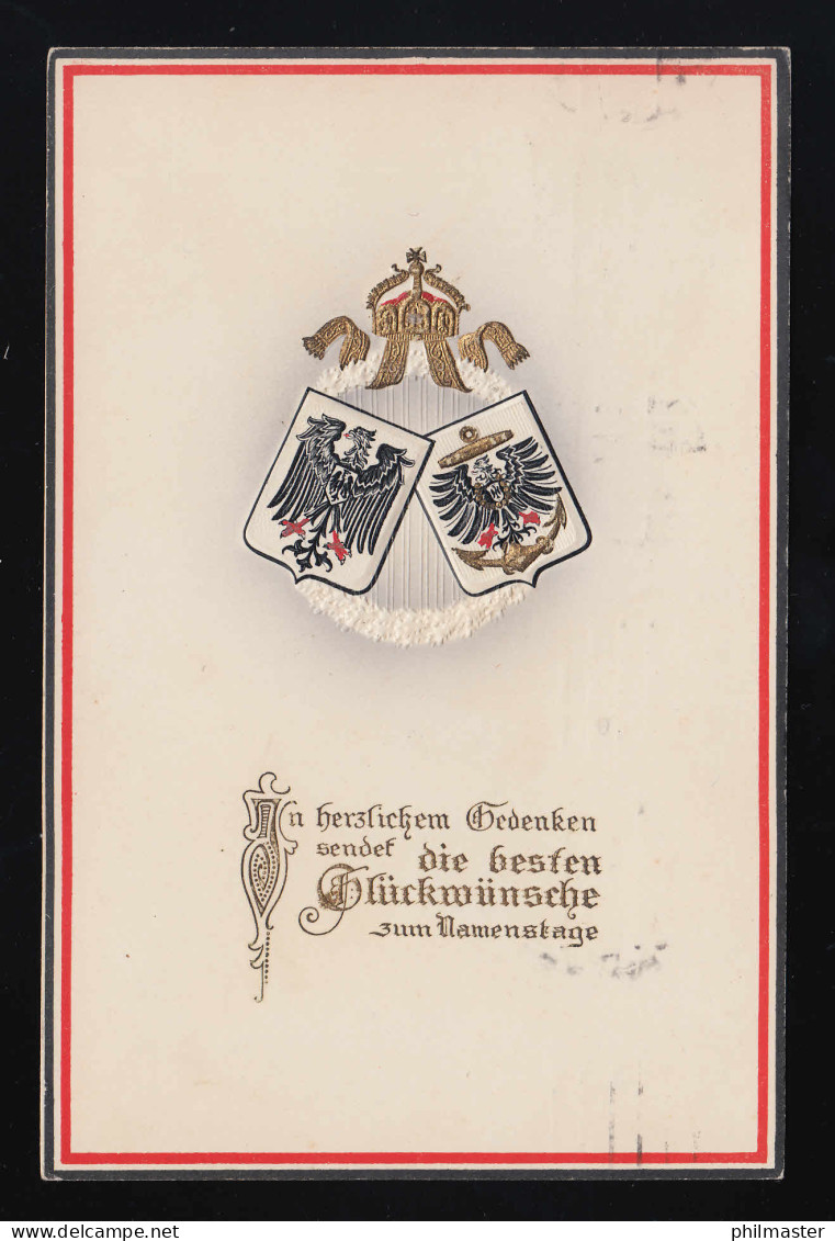 Wappen Reichsadler Krone Reichsfarben Glückwünsche Namenstag, München 24.6.1915 - Altri & Non Classificati