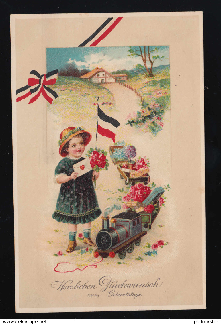 Mädchen Eisenbahn Reichsflagge Glückwunsch Geburtstag, Chemnitz 6.5.1916 - Altri & Non Classificati