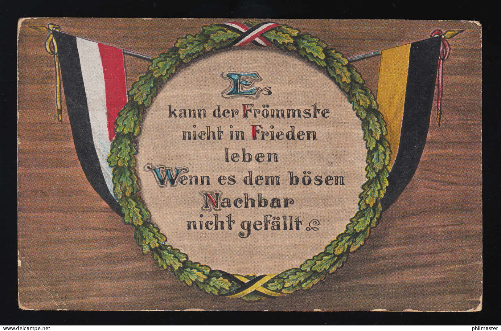 Es Kann Der Frömmste Nicht In Frieden Leben Kranz Flaggen Saarlouis 15.2.1916 - Altri & Non Classificati