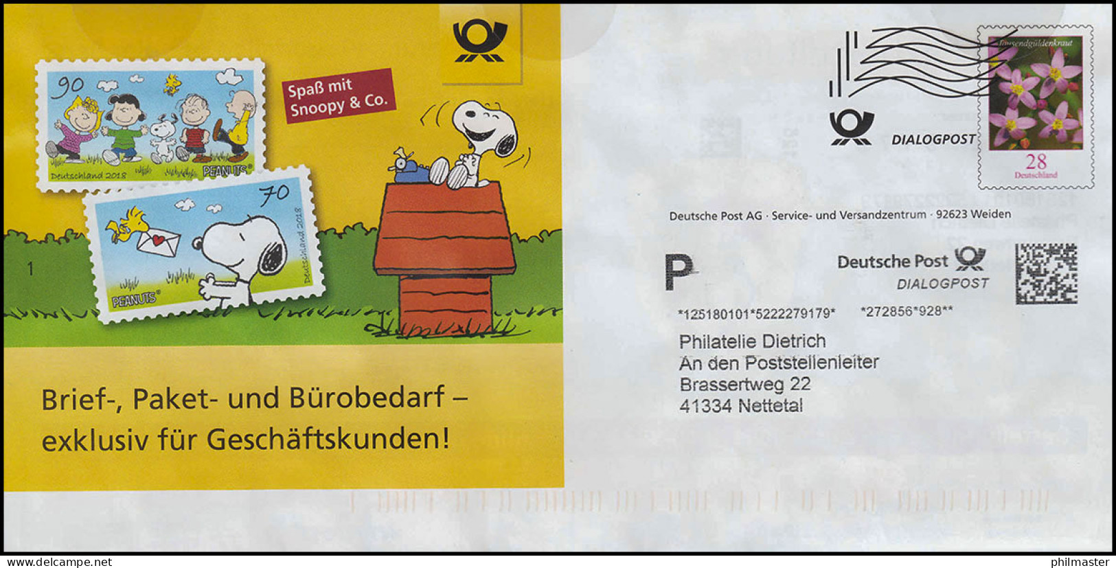 Plusbrief Dialogpost Tausendgüldenkraut 28 Cent: Snoopy Peaunuts 2018 - Sobres - Nuevos