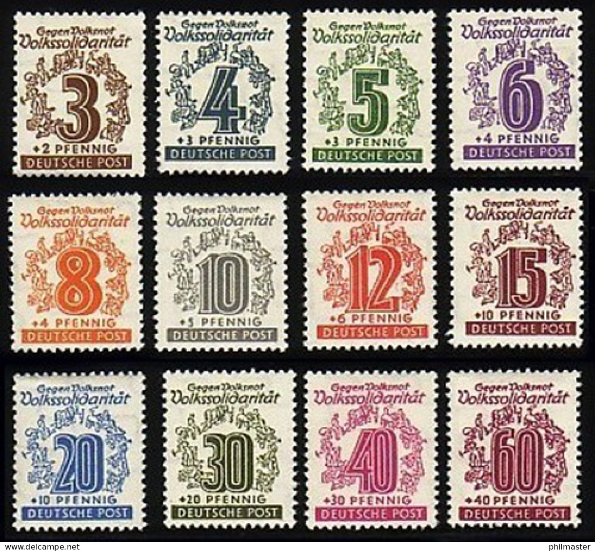 138-149 Volkssolidarität 1946 - ** Postfrischer Satz (12 Marken) Komplett - Nuevos