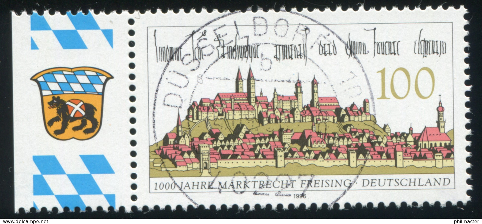 1856 Freising: Randstück Mit PLF Ausbuchtung Am N, Feld 5, Gestempelt DÜSSELDORF - Abarten Und Kuriositäten