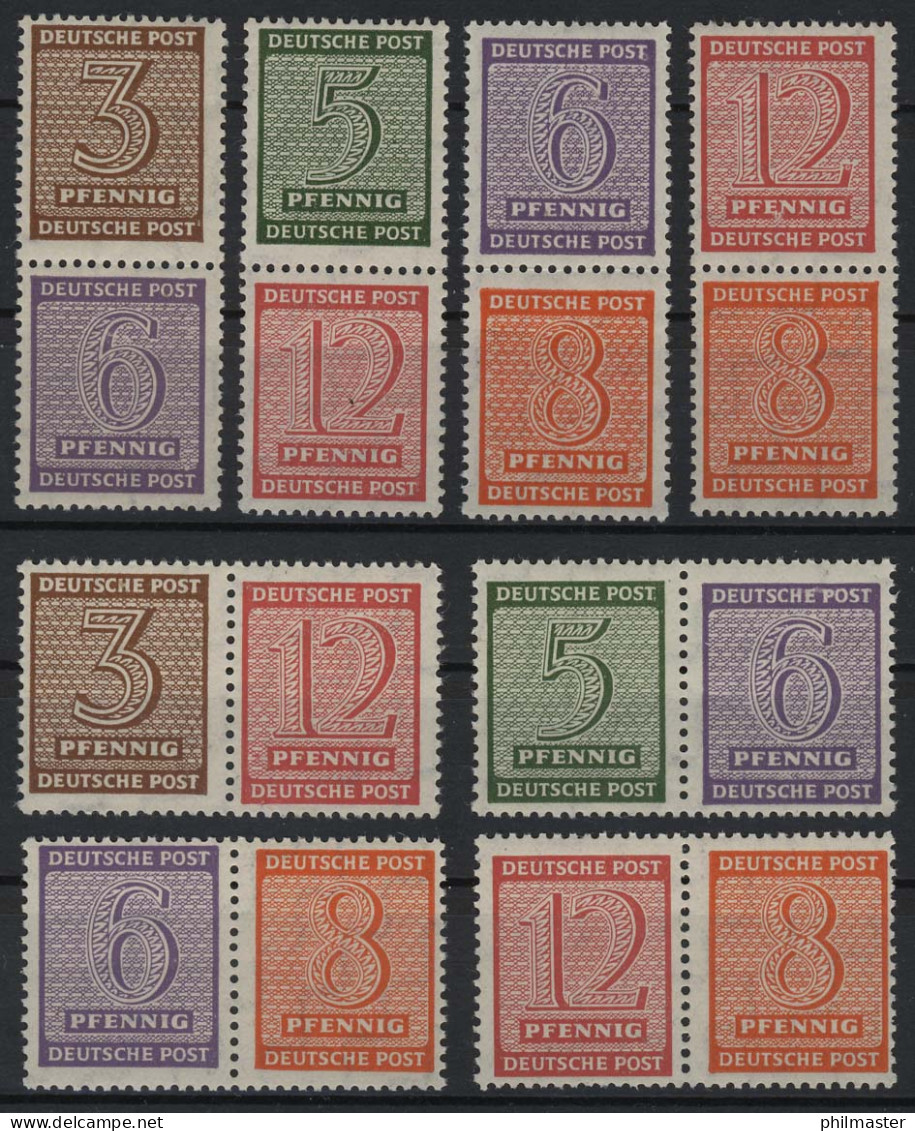 126ff Ziffern 1945, 8 Zusammendrucke W Und S, Set ** Postfrisch - Mint