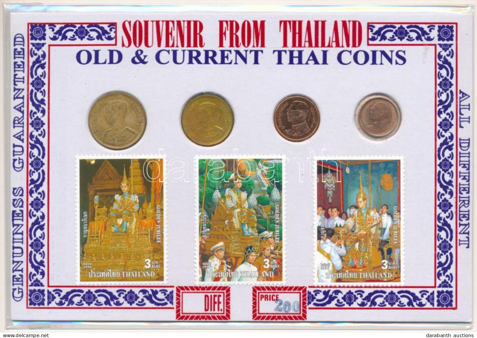 Thaiföld ~1987-2016. 4db-os Klf Szuvenír érme és 3db-os Bélyeg Szett Kartonlapon T:XF-F Thailand ~1987-2016. 4pcs Of Dif - Non Classés