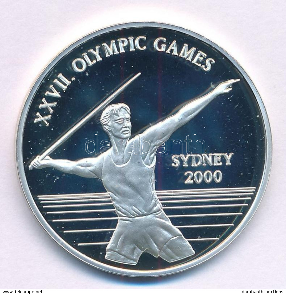 Uganda 1999. 1000Sh Ag "2000. évi Olimpiai Játékok Sydney - Gerelyhajítás" T:PP Ujjlenyomat, Folt Uganda 1999. 1000 Shil - Non Classés