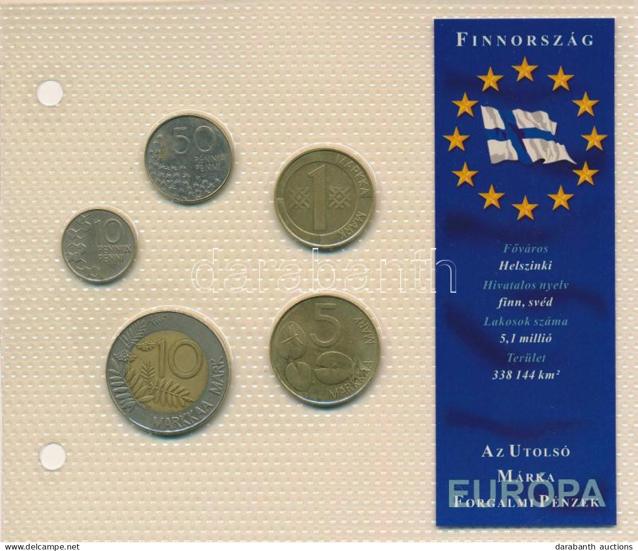 Finnország 1990-1995. 10p-10M (5xklf) "Európa Utolsó Pénzei" Vákuumcsomagolt Forgalmi összeállítás T:XF,VF Finland 1990- - Non Classés