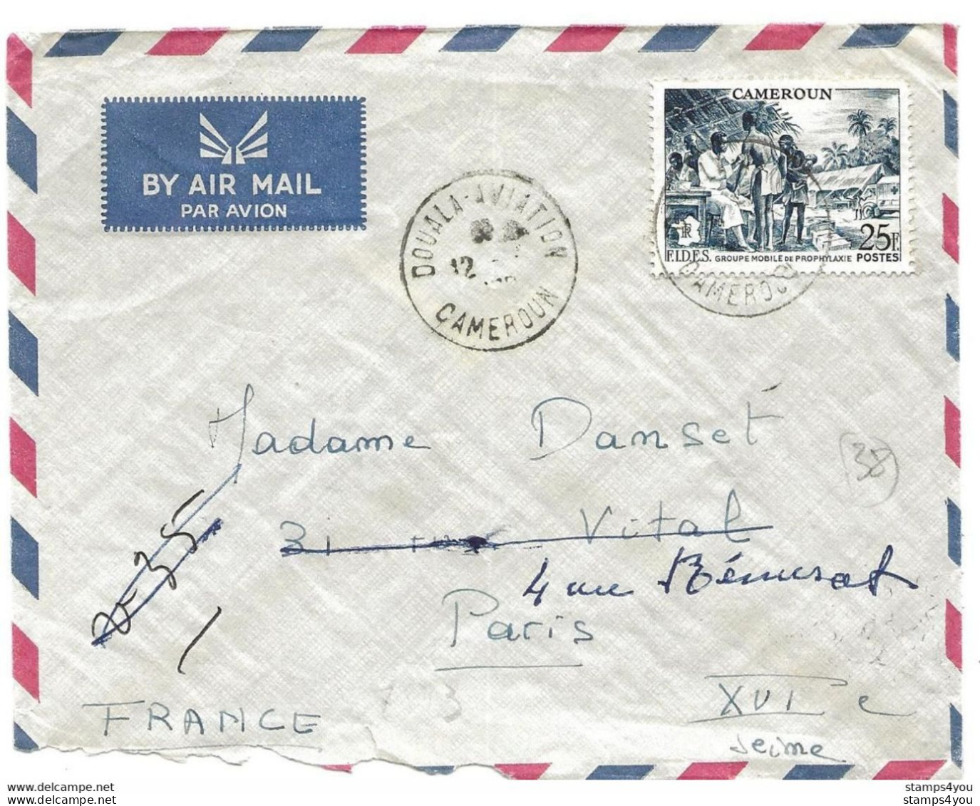 281 - 60 - Enveloppe Envoyée Du Cameroun à Paris En - Storia Postale