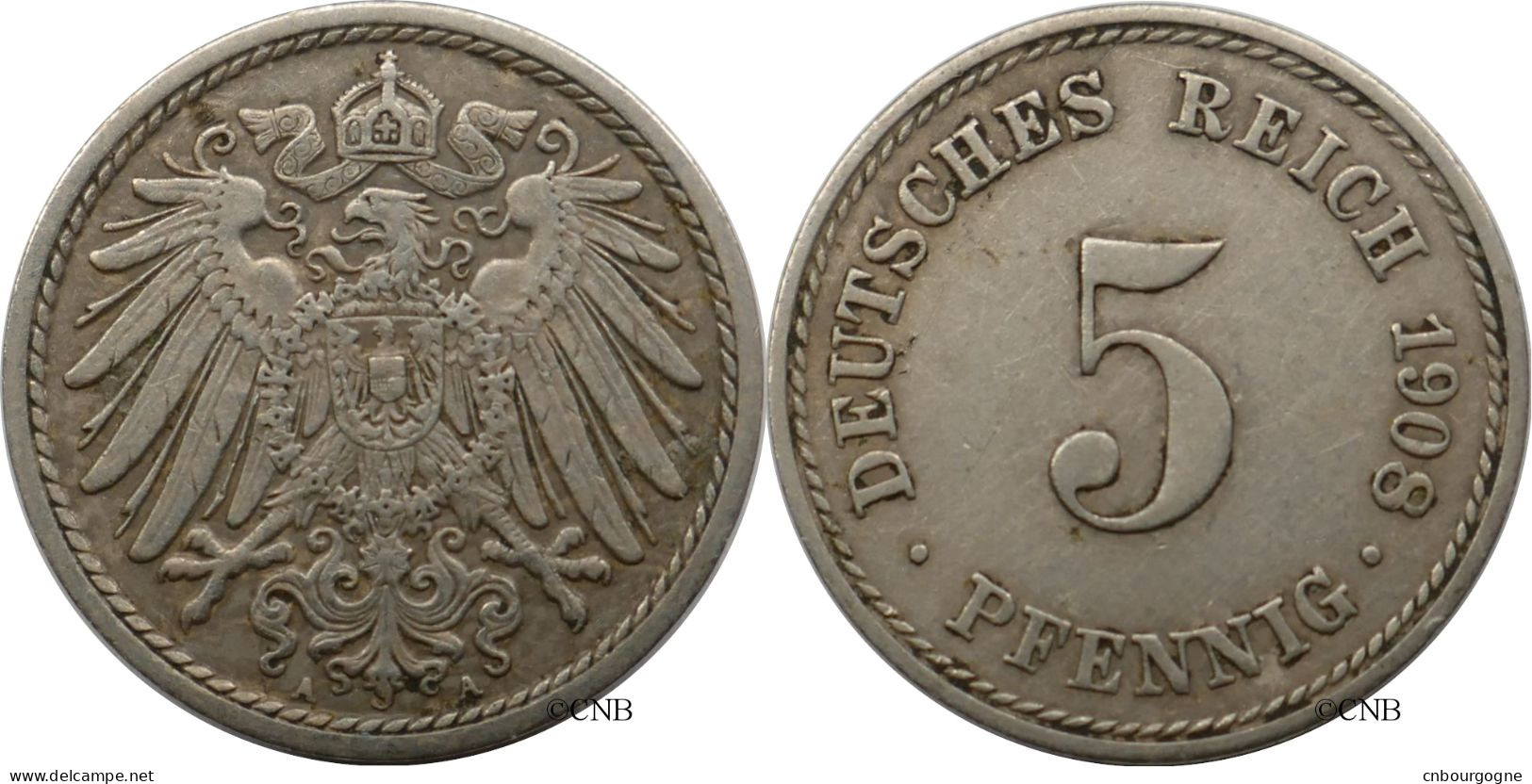 Allemagne - Empire - Guillaume II - 5 Pfennig 1908 A - TTB/XF45 - Mon6466 - 5 Pfennig