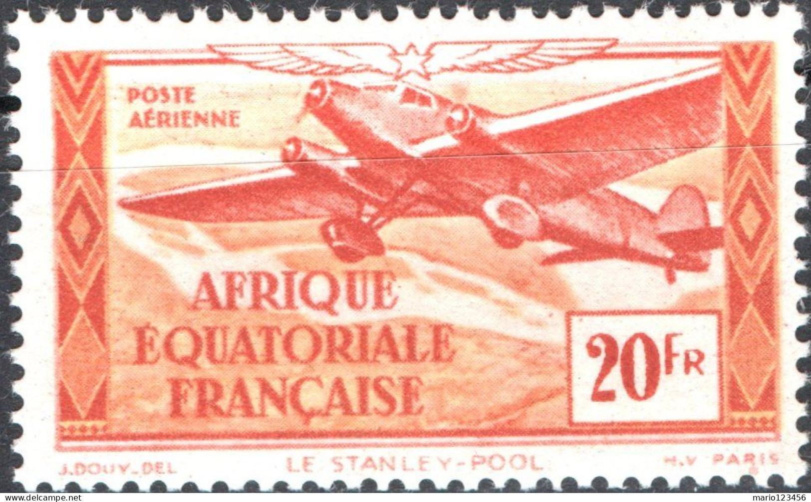AFRICA EQUATORIALE FRANCESE, AIRMAIL, 20 Fr., 1944, NUOVO (MNH**) Mi:FR-EQ 208, Scott:FR-EQ C23K, Yt:FR-EQ PA40 - Unused Stamps