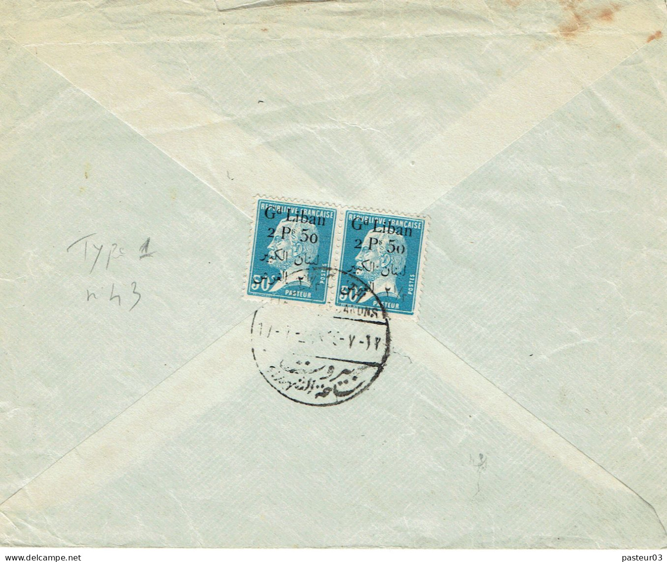 43 Gd Liban 2,50 P X 2 Pasteur Bleu (01) Lettre Recommandée Tarifs Du 01-11-1922 - Brieven En Documenten