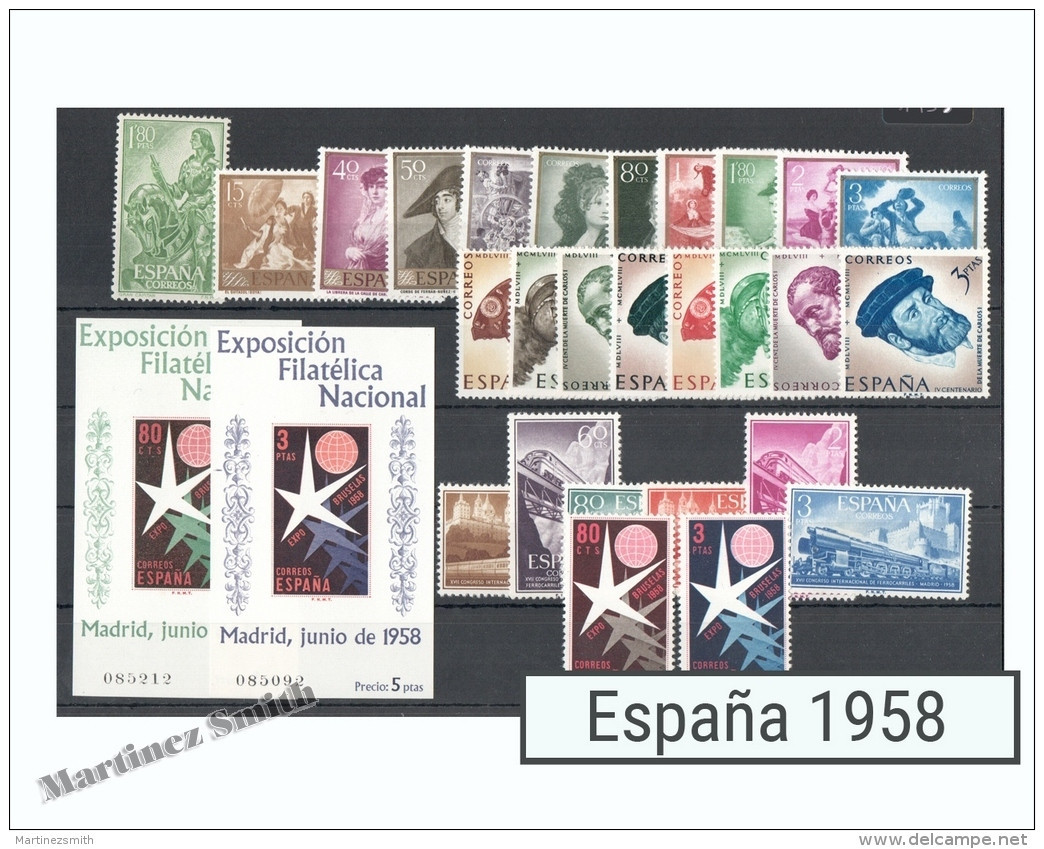 Complete Year Set Spain 1958 - 27 Values + 2 BF - Yv. 900-926 / Ed. 1209-1237, MNH - Volledige Jaargang