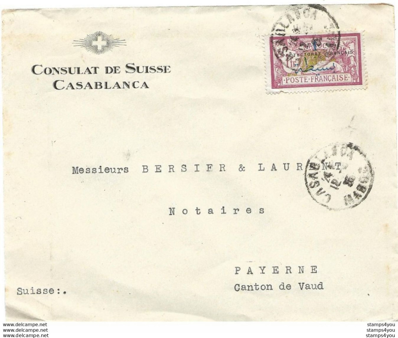 281 - 11 - Enveloppe Envoyée Du Consulat Suisse Casablanca En Suisse 1926 - Storia Postale