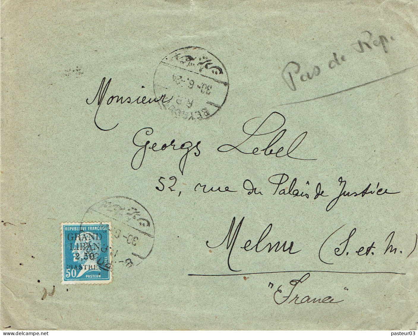 17 GRAND LIBAN 2,50 P (05) Pasteur Bleu Lettre Simple Tarifs Du 16-07-1924 Lettre Pour Melnu - Covers & Documents